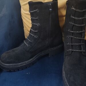 Women's Suede Black Combat Boots Size 9